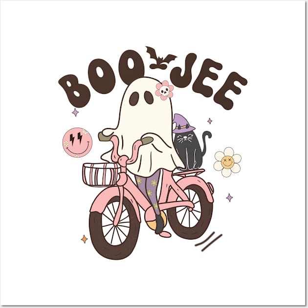 Funny Boo jee Vintage Halloween Design Groovy - Ghost Halloween Costume Present Idea For Girls Wall Art by Arda